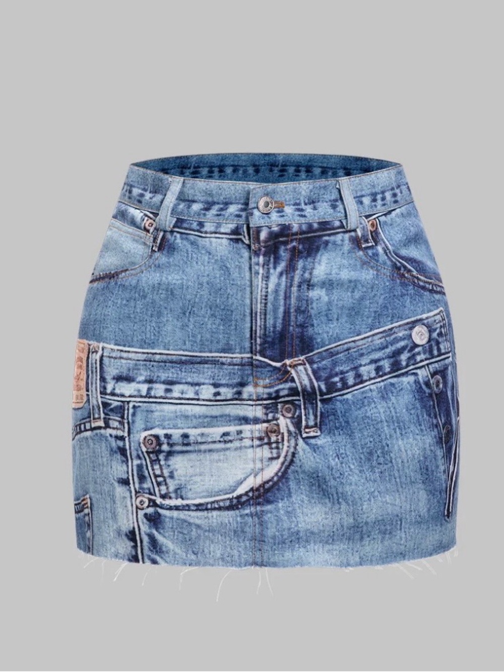 Blue Denim Print Mini Skirt